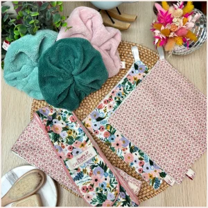 Trio beauté  : Bandeau démaquillant, serviettes visage et fleur de douche