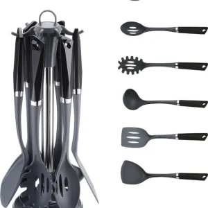 MICHELINO Set d'ustensiles de cuisine avec support 7 pièces noir