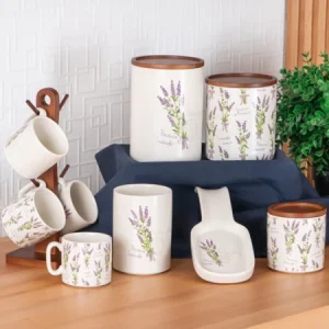 ACAR FAIRY Set complet 4 mugs avec support, 3 pots de conservation, 1 porte-cuillère, 1 porte-ustensiles