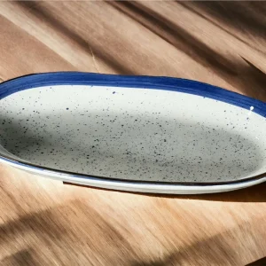 ACAR SAFIR Lot de 6 assiettes de service ovales  avec liseré doré blanc/bleu