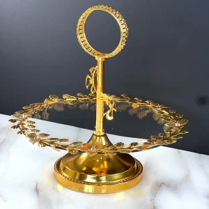 TREND HOME Présentoir à gâteau en verre et ornements dorés