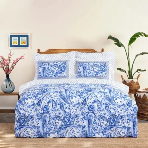 KARACA HOME BELLANCE Parure de lit 100% coton 2 personnes bleu