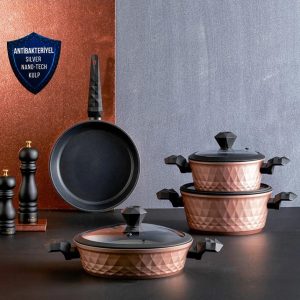 KARACA BIO DIAMOND Batterie de cuisine avec poignées antibactériennes Induction rosegold 7 pièces