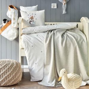 KARACA HOME PENGUINS Ensemble linge de lit brodé pour bébé gris