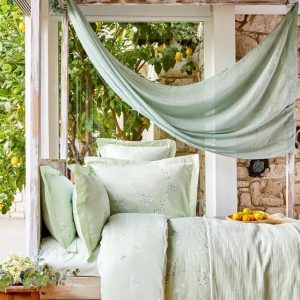 KARACA HOME NADIA Ensemble  parure de lit en coton satiné vert avec couvre-lit jacquard 2 personnes