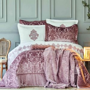 KARACA HOME VOLANTE PRIVATE Ensemble linge de lit complet avec couvre-lit 11 pièces