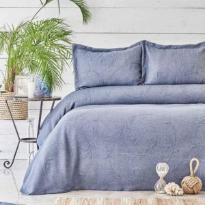 KARACA HOME MIRELA Double face Bleu indigo set couvre lit 2 personnes