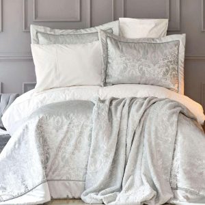 KARACA HOME SILVIO Linge de lit vert d'eau complet avec couvre-lit 10 pièces