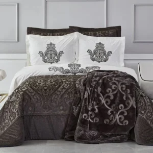 KARACA HOME GLAMOUR Anthracite Ensemble linge de lit complet 10 pièces