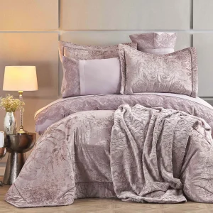 KARACA HOME VALERIA BEST Ensemble de linge de lit complet avec couvre-lit 8 pièces rose
