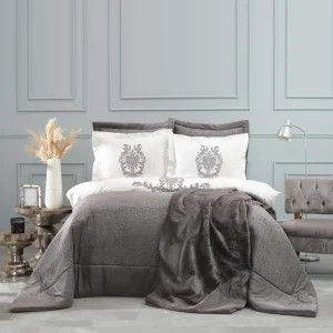 KARACA HOME BENJAMIN Ensemble de linge de lit complet avec couvre-lit 10 pièces gris