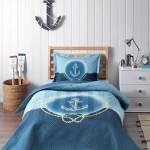 ÖZDILEK BLUE WAVE  Parure de lit avec tissu matelassé 1 personne 4 saisons