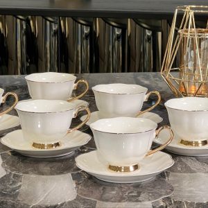 ZELLERFELD Set de tasses à thé 6 personnes 12 pièces avec liseré doré