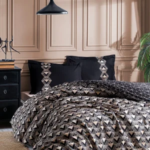 ÖZDILEK OURO Parure de lit renforcé 2 personnes avec drap housse noir
