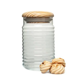 PAŞABAHÇE BABYLON Bocal en verre avec couvercle en bois