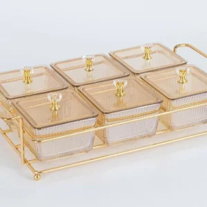 TREND HOME Plateau apéritif avec 6 bols carrés en verre avec couvercle