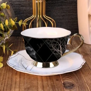 ZELLERFELD   Set de tasses à thé noir/blanc 12 pièces 6 personnes