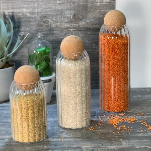 TREND HOME Lot de 3 bocaux de conservation avec bouchon en liège