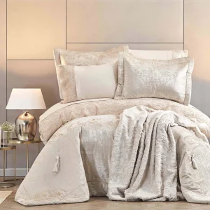 KARACA HOME VALERIA BEST Ensemble de linge de lit complet avec couvre-lit 8 pièces doré