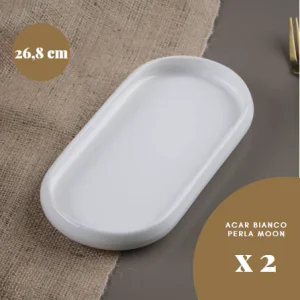 ACAR BIANCO PERLA MOON Lot de 2 grandes assiettes ovales de présentation 26,8 x 16 x 2 cm