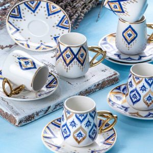 ACAR DIOR BLUE Tasses à café en porcelaine 6 personnes 12 pièces