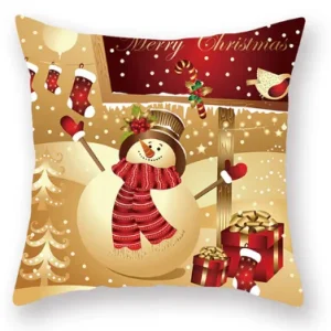 Housse de coussin 45x45  Bonhomme de Neige Dorée