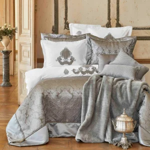 KARACA HOME CORNELIA Linge de lit complet anthracite en soie 13 pièces