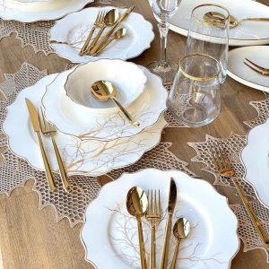 ZELLERFELD BLOOM Service de table motif arbre doré 27 pièces 6 personnes