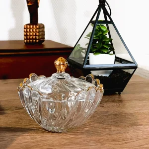 TREND HOME GOLD Bonbonnière grande taille en verre